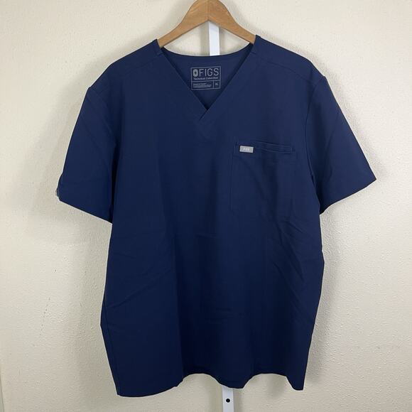FIGS Men's Leon Blue Scrub Top Size XL Short Sleeve V-Neck - Picture 1 of 6